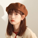 Elegant Solid Color Wool Beret Women's Japanese Style Brown Autumn and Winter Bud Cap All-match Artistic Retro Painter Cap Trendy