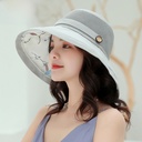 Summer Stitching Wooden Buckle Sunshade Sun Hat Double-layer Floral Fresh Artistic Fisherman Hat Women