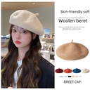 Korean Hat Women's Japanese Style All-Match Wool Tolen Face Small Beret Autumn and Winter British Korean Style Fashion Painter Hat