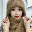 Women's hat fleece-lined thickened scarf integrated snow hat autumn and winter squirrel fluff thread warm knitted hat