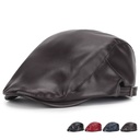 pu Spring Autumn and Winter Leather Beret Men and Women Casual Korean Style Outdoor Cap Fashion Retro Couple Forward Cap