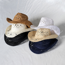 Malan Flower Hand-woven Hollow-out Cowboy Hat Straw Hat Men's and Women's Summer Sunscreen Hat Western Cowboy Hat