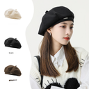 Korean-style autumn and winter woolen metal standard beret children's octagonal cap big head circumference face small fashion art painter hat