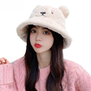 Autumn and Winter Fisherman Hat Women's Bear Ear Ball Plush Hat Korean Style Cute Soft Warm Fleece-Lined Thickened Basin Hat for Women