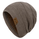 F & S fleece-lined wool hat winter knitted solid color sewing horizontal bar warm pullover hat in stock