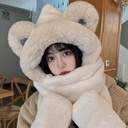 Autumn and winter bear bear hat scarf women's winter warm plush gloves three-piece set cute hooded ear protection