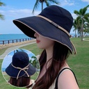 Design Sense Cross Tether Bow Boutique Cloth Hat Women's Korean Summer Anti-UV Big Rim Sunshade Hat Trendy