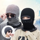 Winter WANG letters cycling one-piece cap with velvet cold-proof ear protection and face protection one-piece knitted cap scarf wool hat