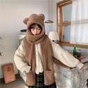 All-match Cute Autumn and Winter Warm Hat Scarf Thickened One-piece Set Selling Cute Bear Ears One-piece Hat