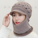 Autumn and Winter Middle-aged and Old People's Cold-proof Cap Women's Knitted Wool Cap Plus Velvet Ear Protection Snoop One-piece Cap