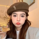 casual Japanese hat vintage beret female cartoon brown woolen painter hat sweet bear work hat