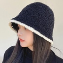 Autumn and winter basin hat fisherman hat lamb wool hat women's net popular ins knitted hat bucket hat color matching warm hat