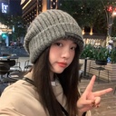 Hat Women's Autumn and Winter Fashion All-match Big Head Wool Hat Showface Small Warm Knitted Hat Korean Style Cold Hat