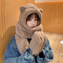 Bear Ears Hat Scarf One-piece Autumn and Winter Hat Women's Gloves Scarf One-piece Hat Student All-match Sweet