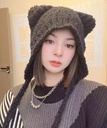 Rope Korean-style ins Cute Bear Knitted Hat Autumn and Winter Warm Ear Protection Hat Wool Hat Women's All-match