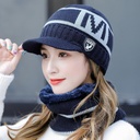 Men's and Women's Hat Winter Korean Style All-match Wool Hat Women's Winter Warm Ear Protection Hat Scarf Two-piece Set for Riding