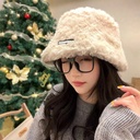 White Plush Fisherman Hat Women's Autumn and Winter Korean Style Ins Face Small Bucket Hat Winter Furry Hat Warm Tide