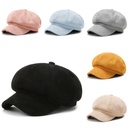 solid color octagonal hat face-looking small all-match beret female autumn and winter Korean fashion painter British fashion hat