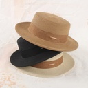 Korean Style Summer Straw Hat Women's Elegant Flat Top Hat Holiday Sun Hat French Simple All-match Casual Top Hat Women's