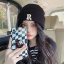 Autumn and Winter Korean-style Letter R-label Wool Hat for Men and Women with Simple All-match Knitted Hat Cold-proof Warm-keeping Pullover Cold Hat