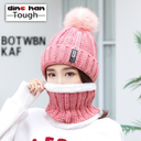 Tough Winter Hat Women's Cute Fur Ball and Velvet Warm Knitted Two-Piece Hat with B Label Letter Wool Hat