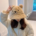 Autumn and Winter hat female cute bear cartoon face-looking small fisherman hat versatile warm earmuffs plush basin hat