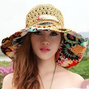 Women's Korean-style big brim sun hat fashionable hollow printed bow straw hat outdoor street shot sun protection sun hat