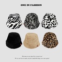 Fashionable Zebra Leopard Plush Vintage Fisherman Hat Autumn and Winter Thickened Warm Hat Korean Women's All-match Basin Hat