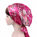 Women's satin print ribbon bow turtle cap nightcap silk chemotherapy cap long tail braid cap