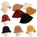 Autumn and winter chenille dome knitted fisherman hat women's Korean version of solid color face small thick warm bucket basin hat