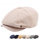 Octagonal cap autumn and winter men's British style beret retro linen painter's cap solid color stitching fashion women's sboy cap