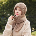 Hat Scarf One-piece Thickened Warm Cold-proof Snow Hat Autumn and Winter Women's Internet Red Squirrel Velvet Riding Hat