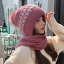 Hat women's autumn and winter versatile Korean-style cute knitted hat cold-proof ear protection neck protection thickened woolen hat scarf integrated hat