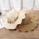 spring and autumn women's Garland wide brim hat Korean outdoor sun hat vacation straw hat hand-pulled lotus hat