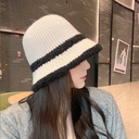 Hat for women autumn and winter lamb plush fisherman hat color matching all-match bucket hat warm cold-proof knitted basin hat tide