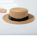 INS Spring and Summer Women's Internet Celebrity British Small Top Hat Straw Woven Seaside Holiday Simple Sunshade Fashion Straw Hat Flat Top Hat